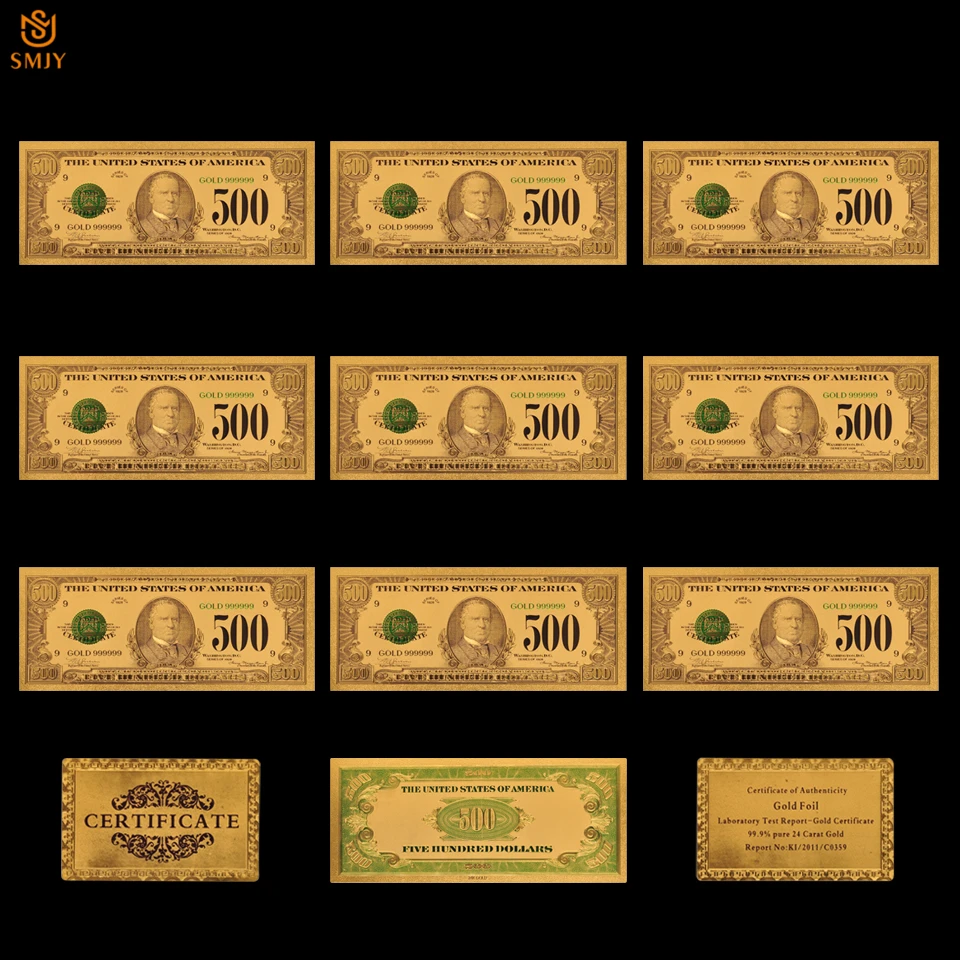 10Pcs/Lot 1918 Version Of Colorful Gold Foil Bills US 500 Dollar Money in Gold 999 Fake Paper Banknote Collections
10Pcs/Lot 1918 Version Of Colorful Gold Foil Bills US 500 Dollar Money in Gold 999 Fake Paper Banknote Collections