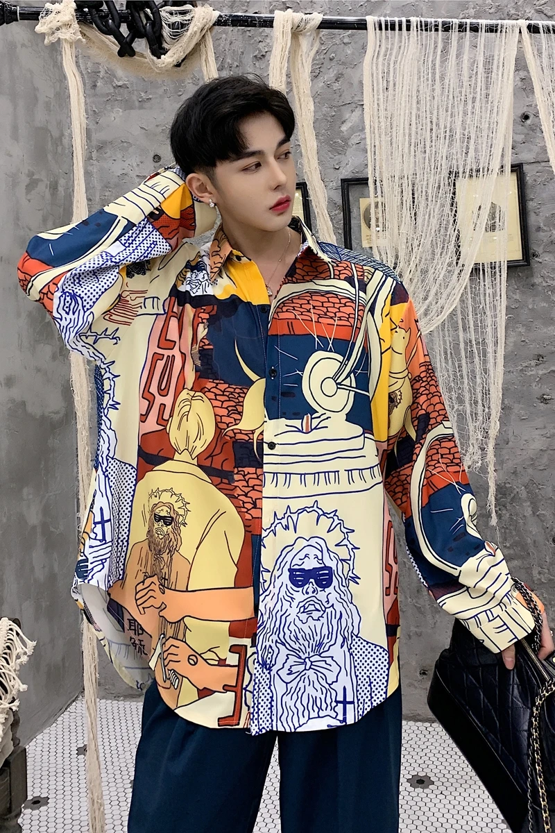 Spring designer vintage abstract graffiti print loose fashion shirt popular logo men's long sleeve shirt
Spring designer vintage abstract graffiti print loose fashion shirt popular logo men's long sleeve shirt
