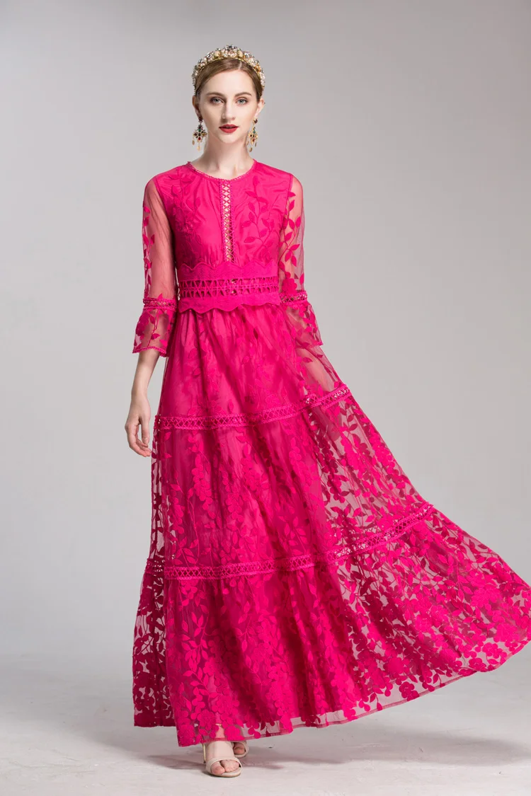 Luxury New Arrival 2020 Women's O Neck 3/4 Flare Sleeves Embroidery Lace Hollow Out Elegant Prom Maxi Party Runway Dresses
Luxury New Arrival 2020 Women's O Neck 3/4 Flare Sleeves Embroidery Lace Hollow Out Elegant Prom Maxi Party Runway Dresses