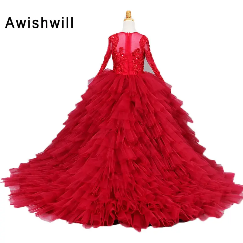 Real Photo Red Ball Gown Flower Girl Dresses 2020 Long Sleeve Beaded Appliques Tiered Tulle Girls Communion Dress Birthday Party
Real Photo Red Ball Gown Flower Girl Dresses 2020 Long Sleeve Beaded Appliques Tiered Tulle Girls Communion Dress Birthday Party