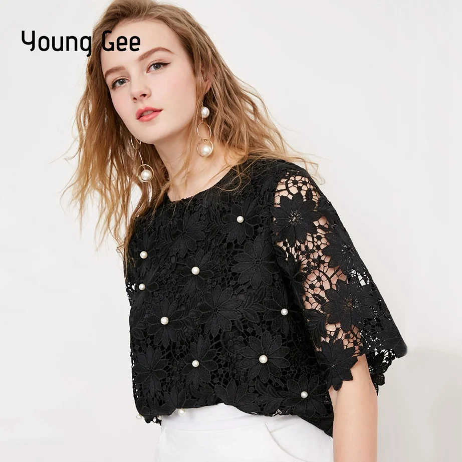 Young Gee Fashion Women Blouses Pink Floral Crochet Lace Tops Half Sleeve Casual Beading Shirts Summer Hollow Out blusa feminina
Young Gee Fashion Women Blouses Pink Floral Crochet Lace Tops Half Sleeve Casual Beading Shirts Summer Hollow Out blusa feminina