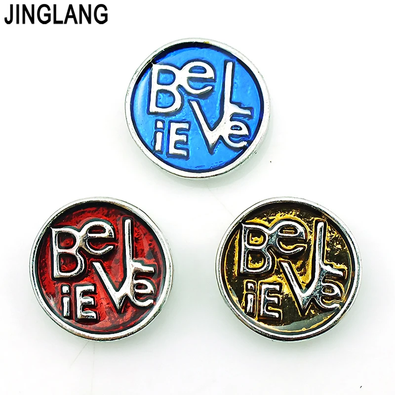 

Fashion 3 Color Enamel Letter Believe Clasps Ginger 18mm Snap Buttons DIY Interchangeable Jewelry Accessories