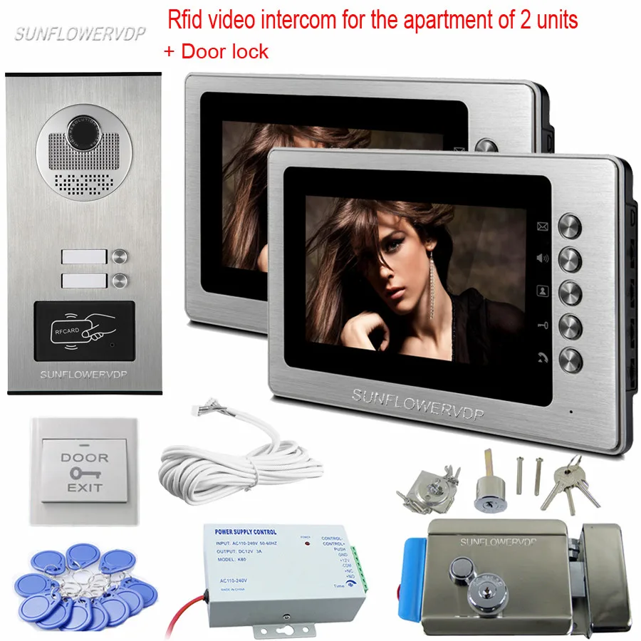 Home Video Door Phone 7" Color Monitor Rfid 2 Buttons Entrance Door Camera Video Door Bell With Electronic Door Lock System
Home Video Door Phone 7" Color Monitor Rfid 2 Buttons Entrance Door Camera Video Door Bell With Electronic Door Lock System