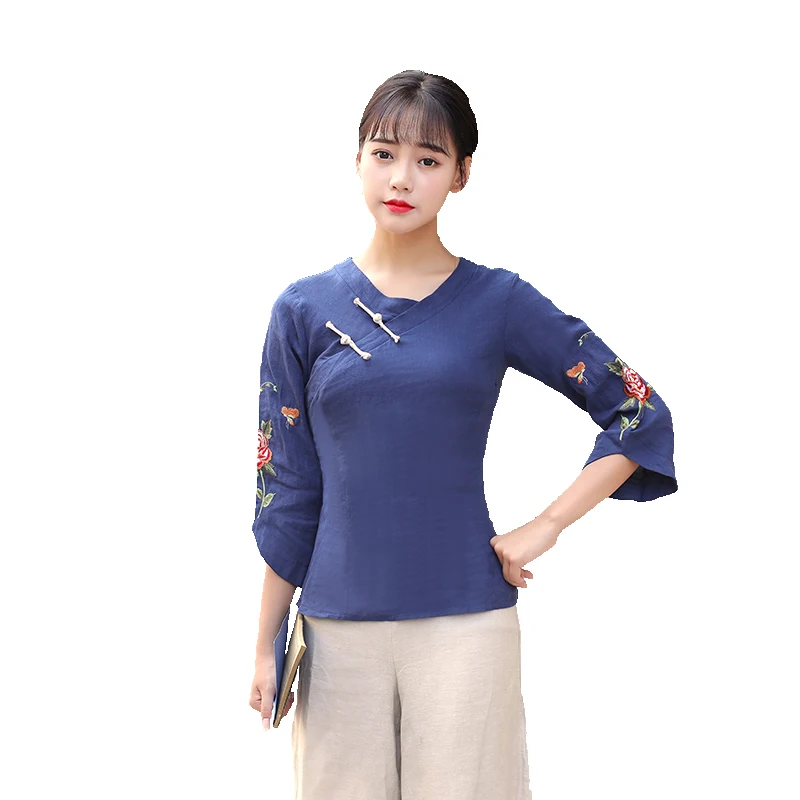 Шанхай история цветок вышивка Традиционный китайский Топ 3/4 рукав cheongsam топ с v-образным вырезом льняная блузка
Шанхай история цветок вышивка Традиционный китайский Топ 3/4 рукав cheongsam топ с v-образным вырезом льняная блузка