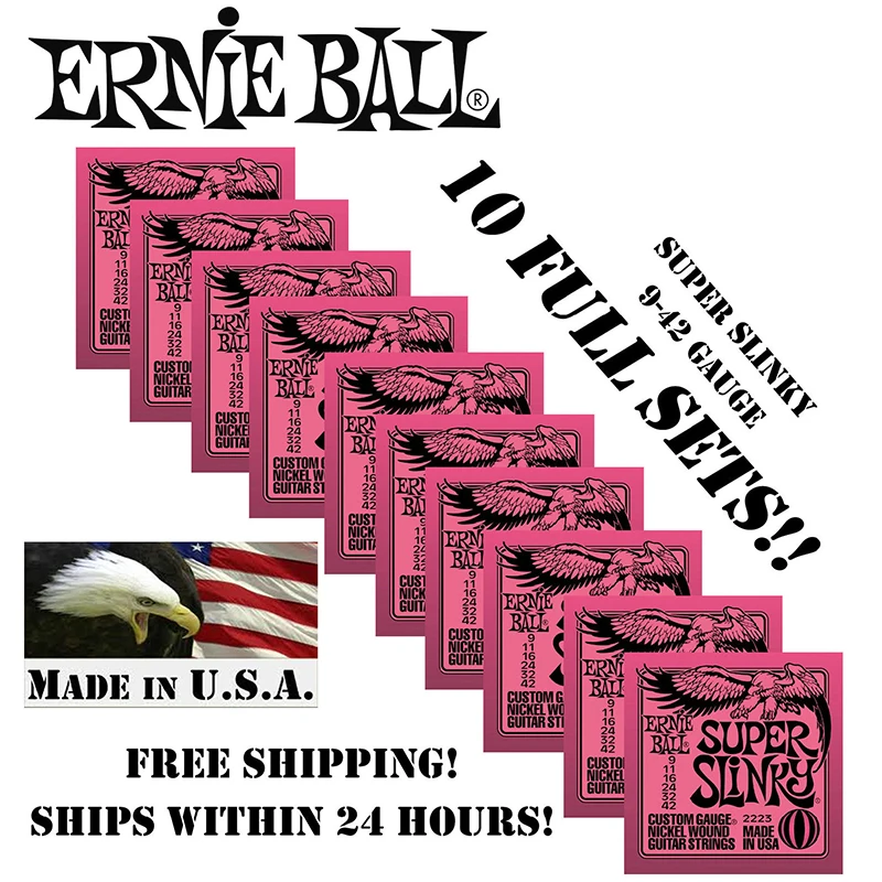 

10 Pack Ernie Ball Super Slinky .009 - .042 Electric Guitar Strings 2223 Nickel Wound Set (10 SETS)