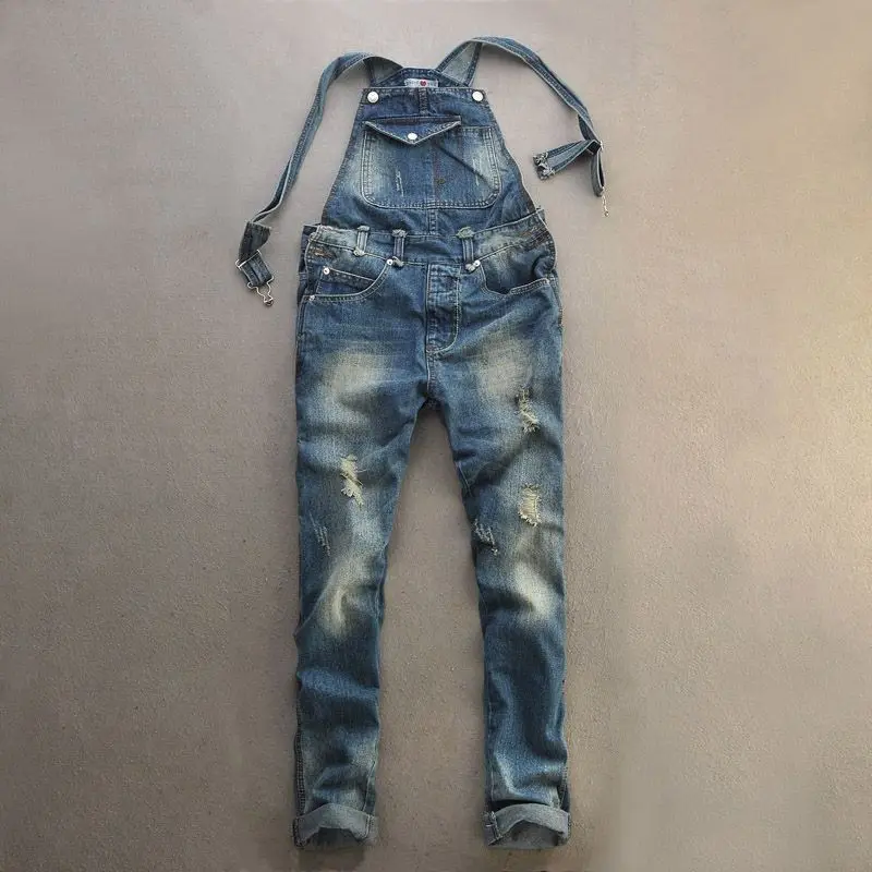 Men's Cool Ripped Hole Blue Denim Overalls Mens denim jumpsuit bib pants Suspenders Trouser For Man long straight jeans For male
Men's Cool Ripped Hole Blue Denim Overalls Mens denim jumpsuit bib pants Suspenders Trouser For Man long straight jeans For male