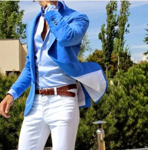 TERNO Custom Made Blue Mens Wedding Suits with white pants One Button Casual Groom Prom Blazer 2 Pieces Tuxedo costume homme
TERNO Custom Made Blue Mens Wedding Suits with white pants One Button Casual Groom Prom Blazer 2 Pieces Tuxedo costume homme