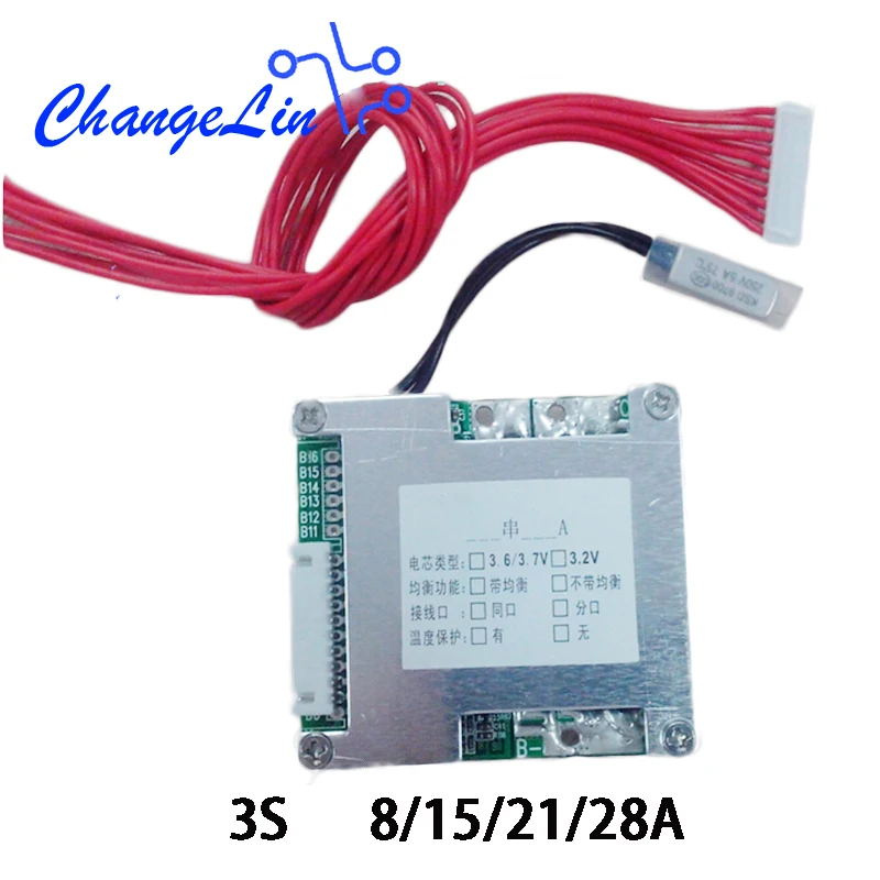 3S 12V 8A/15A/21A/28A литий-ионная Lipo Lifepo4 литиевая батарея Защитная плата с контролем