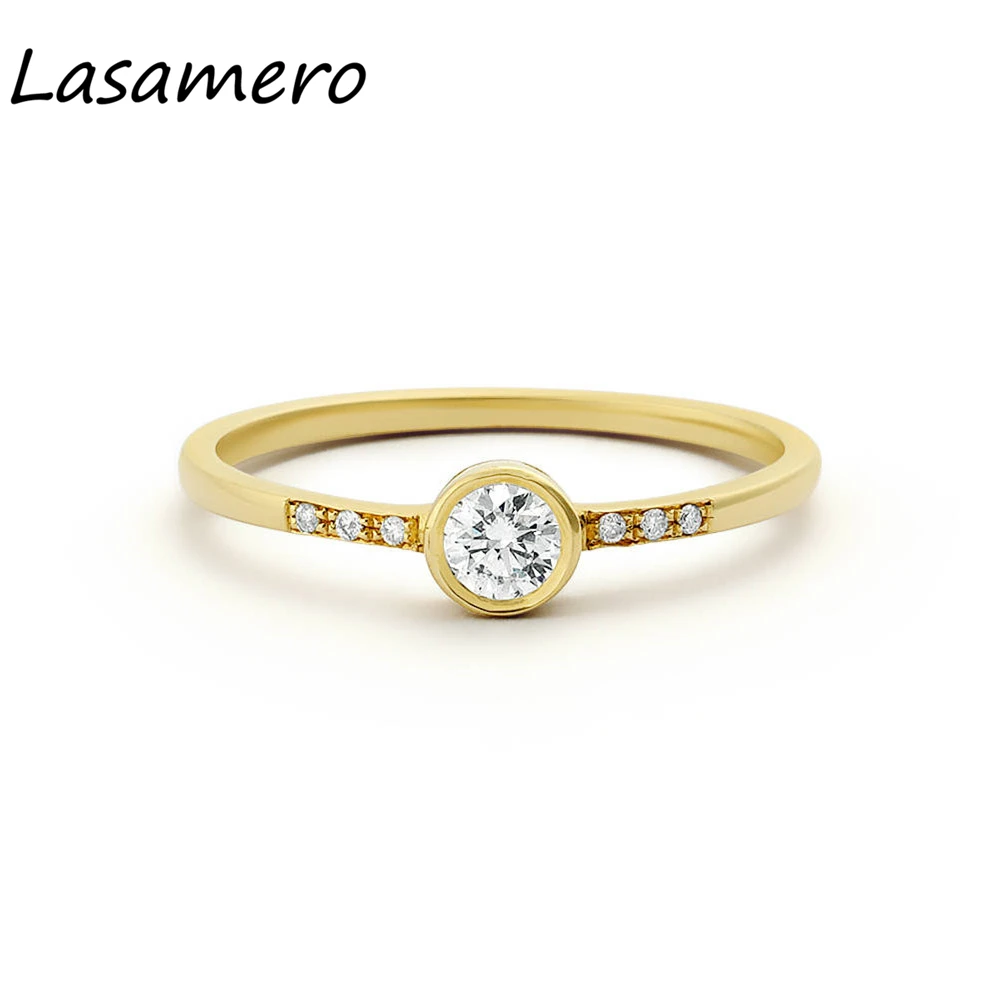

Кольцо для помолвки LASAMERO, круглое кольцо с натуральным бриллиантом 0,25 CTW, ТВЕРДОЕ ЗОЛОТО 14 к, 7 камней