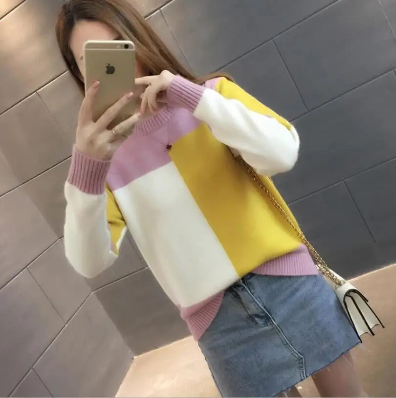 New women's sweaters Korean color matching long-sleeved knit bottoming shirt candy loose sweater youth female
New women's sweaters Korean color matching long-sleeved knit bottoming shirt candy loose sweater youth female
