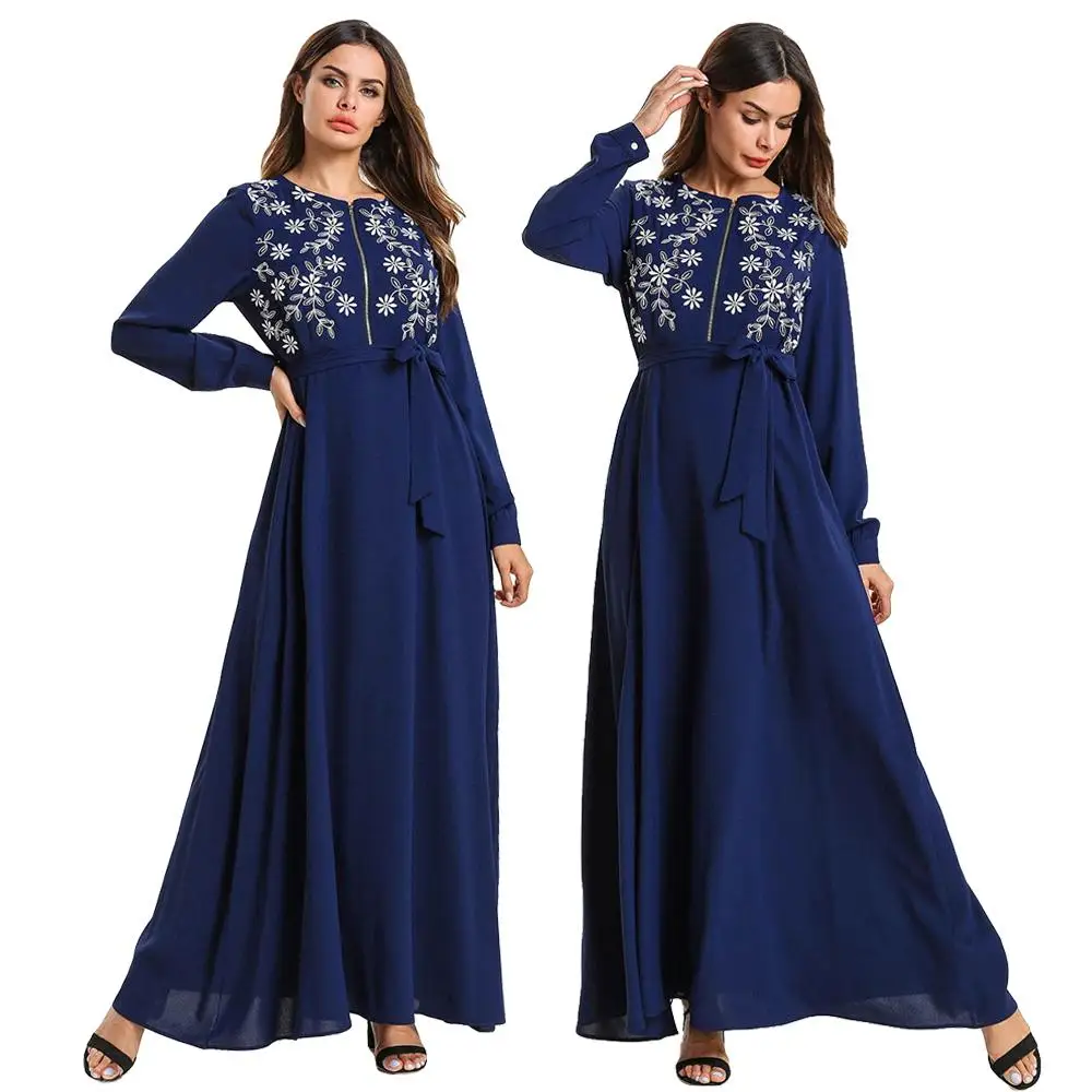 Женское мусульманское Длинное Макси-платье рубашка abaya Zipper Embrodiery Рамадан кафтан