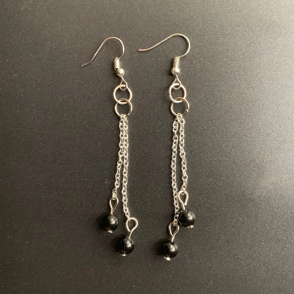 Natural Black Obsidian Stones Polished Balls Silver Color Metal Short Long Tassel Earrings Handmade 1 Pair
Natural Black Obsidian Stones Polished Balls Silver Color Metal Short Long Tassel Earrings Handmade 1 Pair