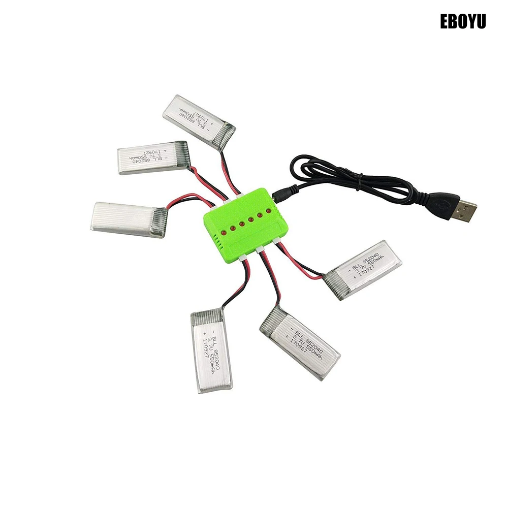 6pcs * EBOYU 3.7V 550mAh 25c Lipo Battery + 1 to 6 Balance Charger for JXD 523 523W H43WH RC Quadcopter Drone
6pcs * EBOYU 3.7V 550mAh 25c Lipo Battery + 1 to 6 Balance Charger for JXD 523 523W H43WH RC Quadcopter Drone
