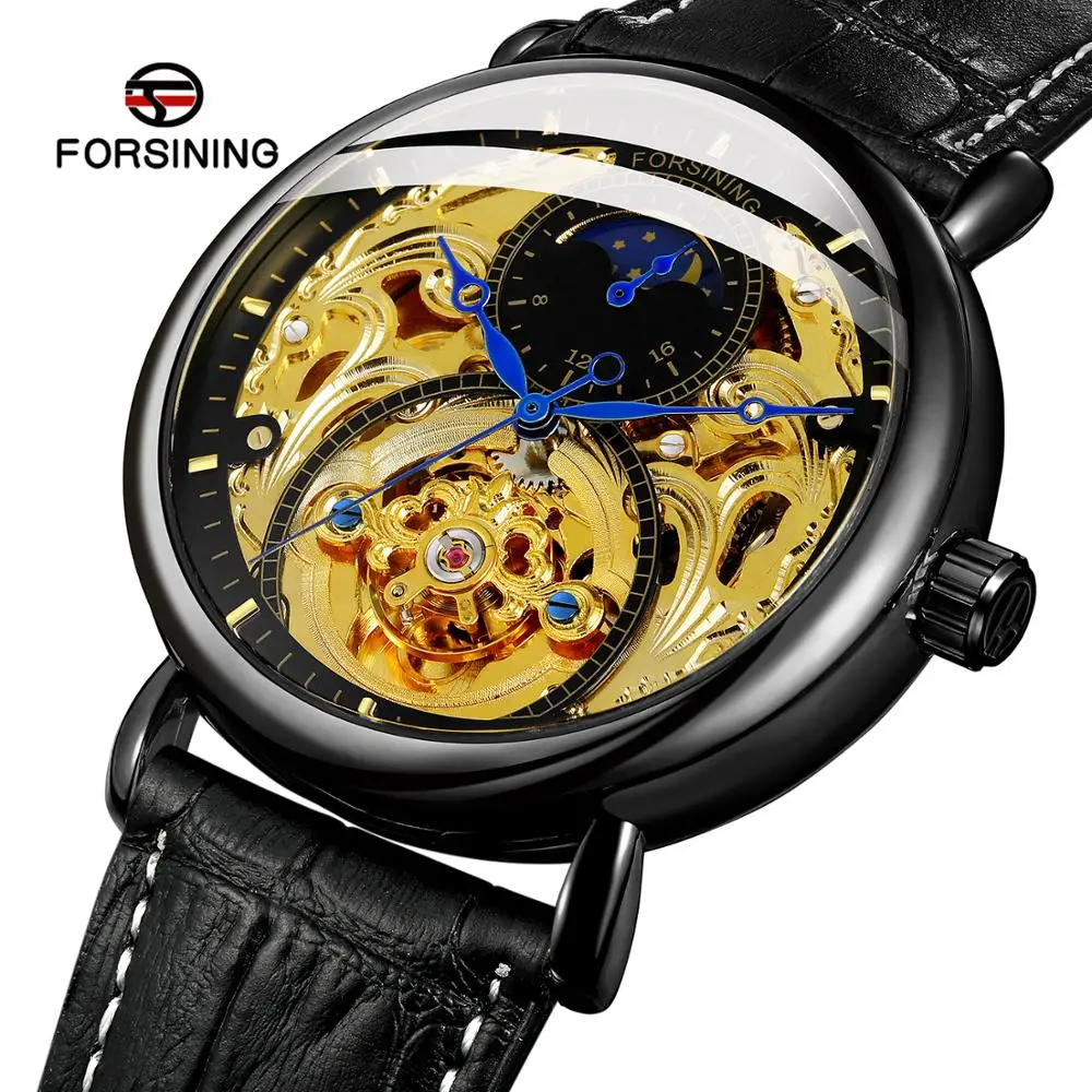 

Forsining Newest Stylish Men's Mechanical Automatic Skeleton with Color Bars Index Dial Watch Genuine Leather Strap FSG8177M3