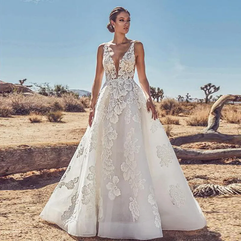 Vestido De Noiva Sexy Backless A-Line Applique Wedding Formal Dresses 2019 Romantic Robe De Mariage V-neck Elegant Bridal Gowns
Vestido De Noiva Sexy Backless A-Line Applique Wedding Formal Dresses 2019 Romantic Robe De Mariage V-neck Elegant Bridal Gowns