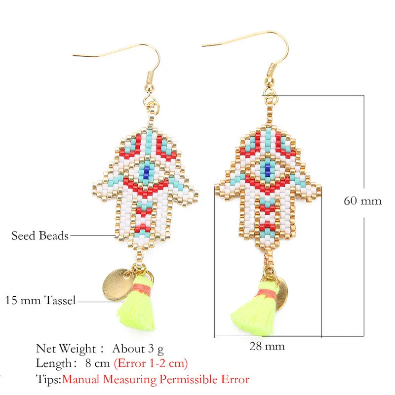 SHINUSBOHO Delicas MIYUKI Beads Hamas Hand Earrings Women's Evil Eye Fatima Drop Boucles d'oreilles Gold Coin Jewelry | Украшения и