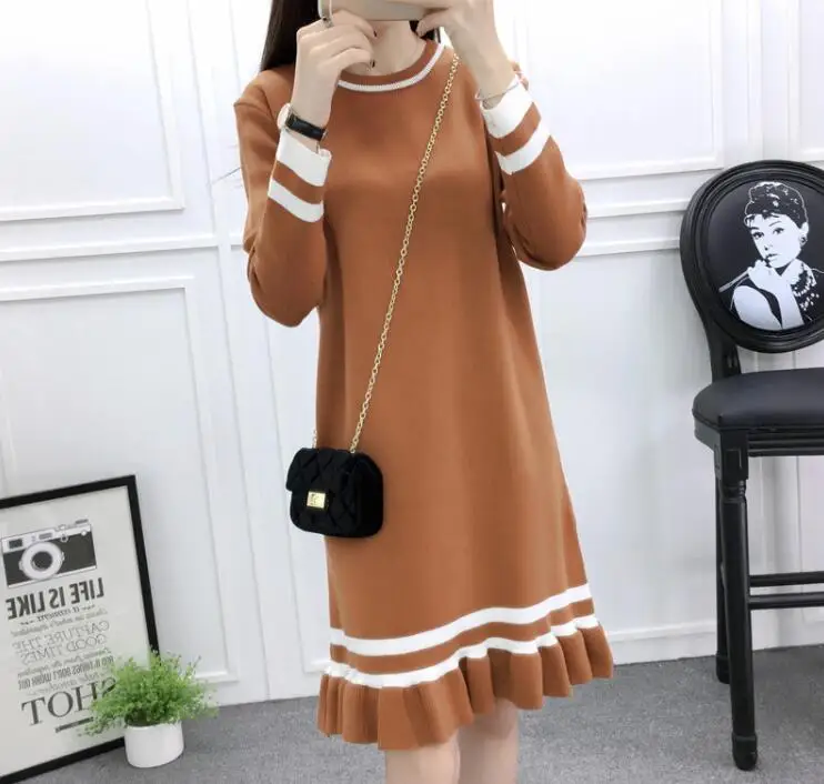 Women Dress Spring Autumn Long Sleeve Knitting Female Elegant Vestidos Loose Spliced Ruffles Dress
Women Dress Spring Autumn Long Sleeve Knitting Female Elegant Vestidos Loose Spliced Ruffles Dress
