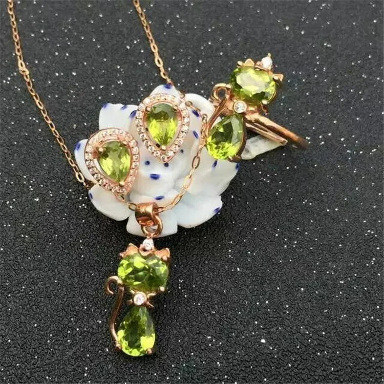 KJJEAXCMY boutique jewels 925 Sterling silver natural olive-stone kitten female pendant + ring + earring set inlay accessories
KJJEAXCMY boutique jewels 925 Sterling silver natural olive-stone kitten female pendant + ring + earring set inlay accessories
