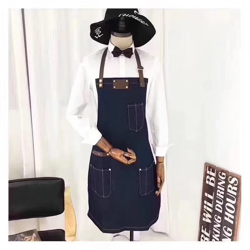 Denim Cowboy Apron BBQ Senior Cotton baking Bib Leather Straps Kitchen apron for Women Men cooking Waitress Custom Print Logo
Denim Cowboy Apron BBQ Senior Cotton baking Bib Leather Straps Kitchen apron for Women Men cooking Waitress Custom Print Logo