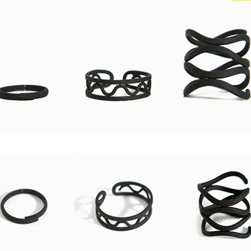 2017 black Punk style Stacking midi Finger Knuckle rings 3pcs/lot Ring Set for women Jewelry | Украшения и аксессуары