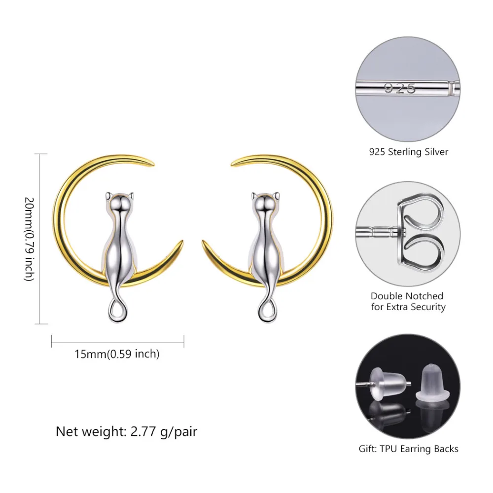 Kpop Cute Cat on the Moon Earrings Genuine 925 Sterling Silver Ear Studs Valentines Day Gift E6010
Kpop Cute Cat on the Moon Earrings Genuine 925 Sterling Silver Ear Studs Valentines Day Gift E6010