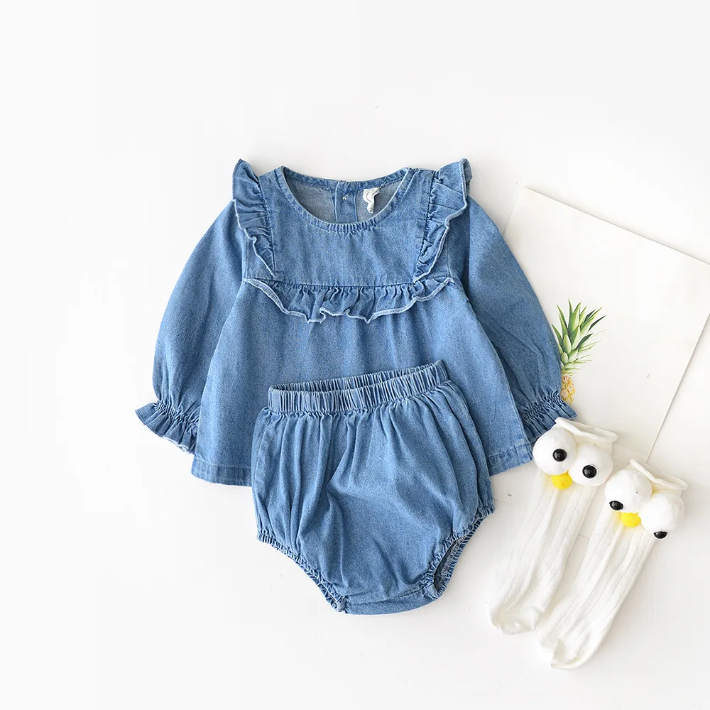 New Children's Clothing Girl Child Long-sleeve Set Spring Summer Denim Blouse+shorts Children Ruffles Set Baby Outfit Suit Wear
New Children's Clothing Girl Child Long-sleeve Set Spring Summer Denim Blouse+shorts Children Ruffles Set Baby Outfit Suit Wear