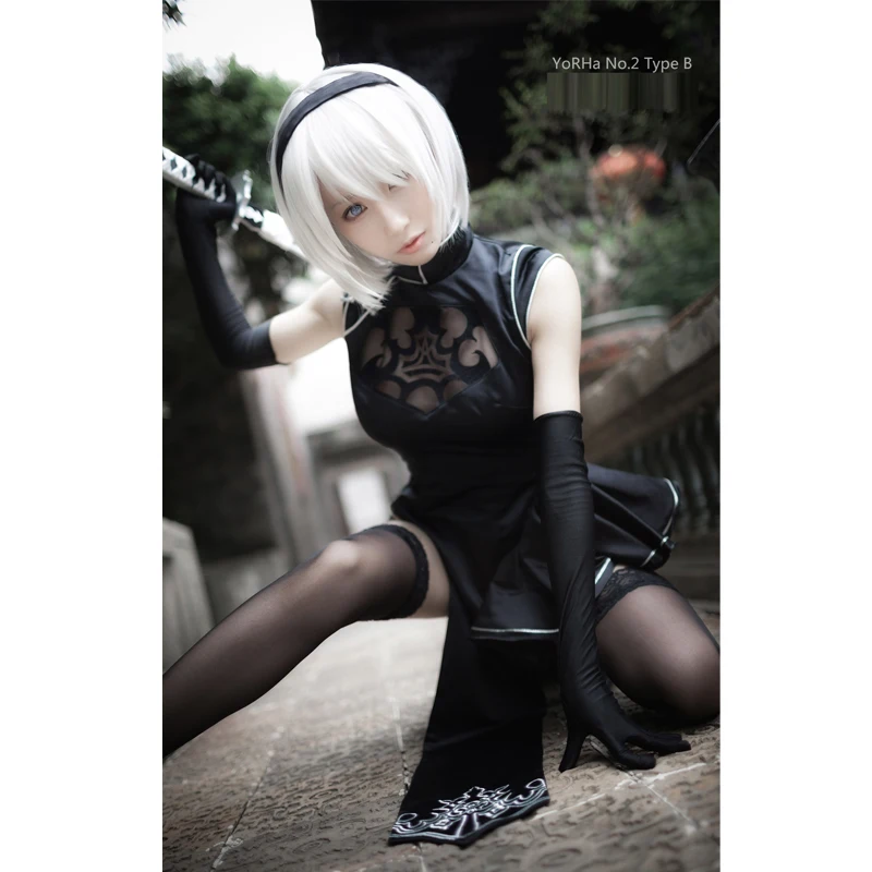 Размер на заказ NieR: Automata RHa TypeA No.2 2B Косплей Костюм cheongsam женское черное