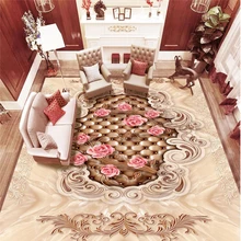 Custom Photo Floor ustomized wallpaper Marble European pattern soft package rose 3D floor tiles self - adhesive PVC wear floor