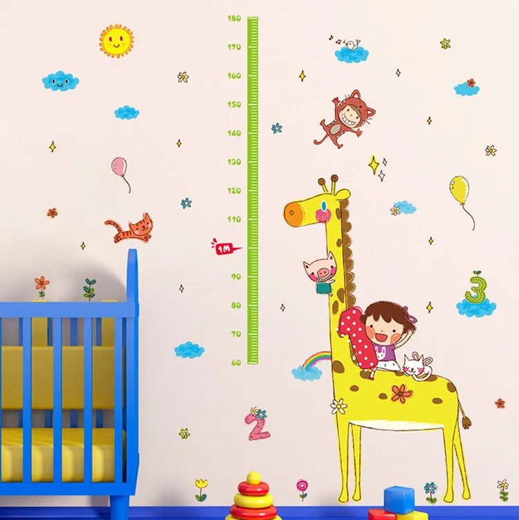 

new crayon giraffe large height wall stickers for kids rooms decor diy mural decals removable pvc measuring sticker