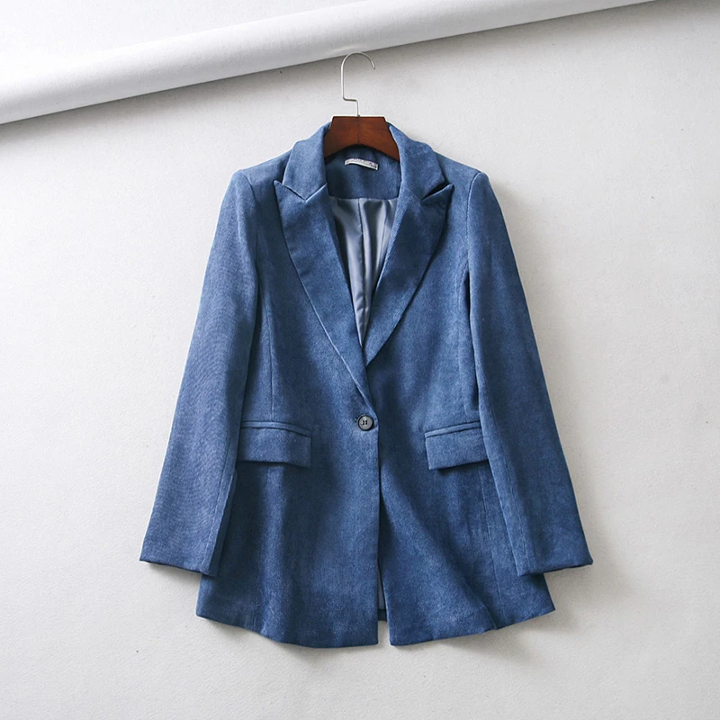 Women Autumn Red Blue Blazers Office Lady Vintage Corduroy Jacket Fashion Single Button Blazer Mujer Coat Clothes | Женская одежда