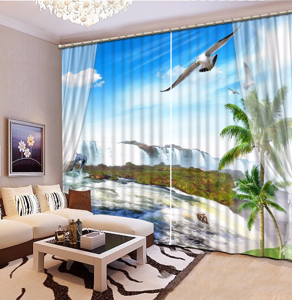 

Window Curtains For room Living room Wall Home Sea landscape, coconut palm Window 3D Curtain Customize
