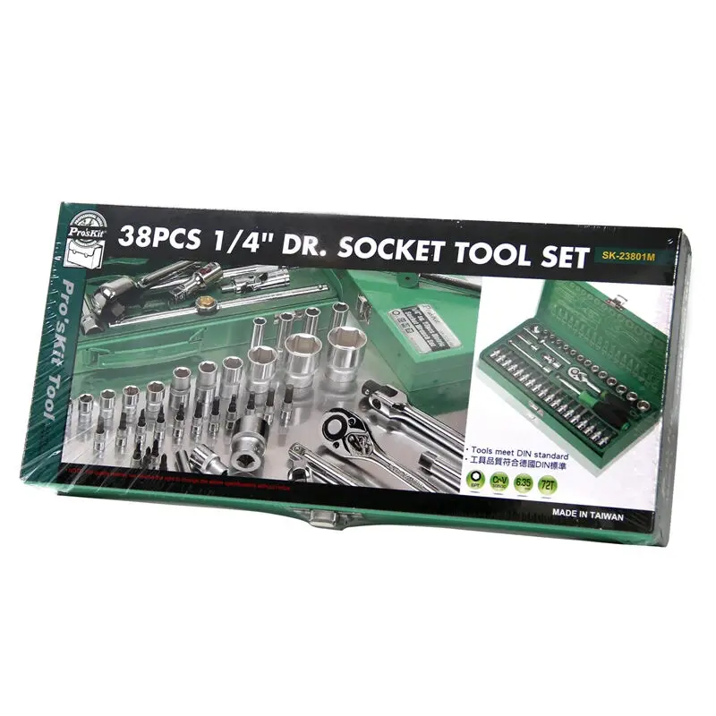 Pro'skit SK-23801M 1/4 inch 38-piece sleeve tool set for automotive repair Wrench Bicycle Repair tools kit hand tool set
Pro'skit SK-23801M 1/4 inch 38-piece sleeve tool set for automotive repair Wrench Bicycle Repair tools kit hand tool set