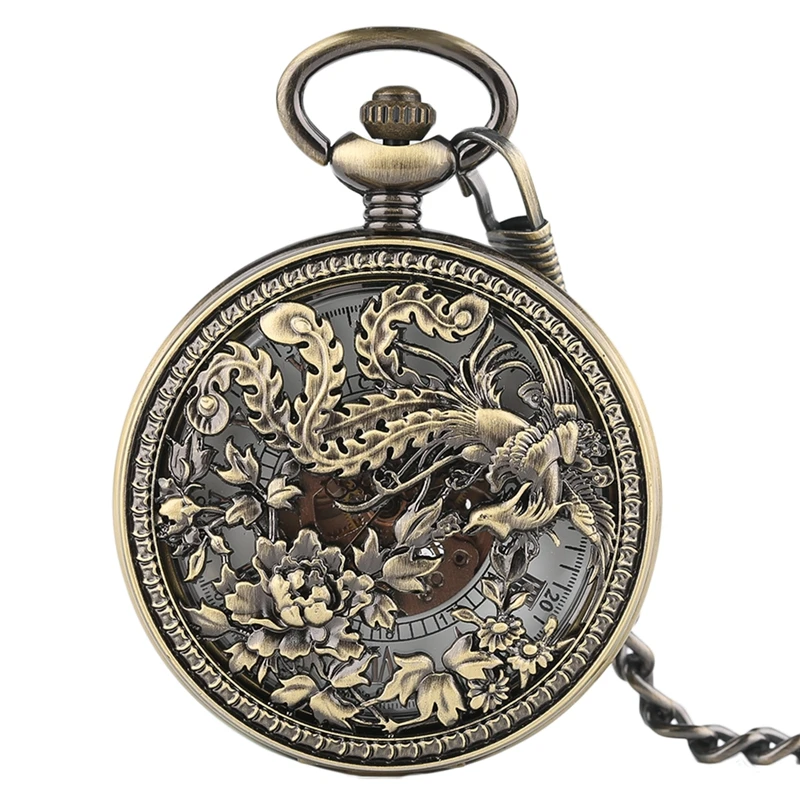 Vintage Chinese Phoenix Rose Flower Pendant Mechanical Automatic Pocket Watch Bronze Skeleton Watch Men Women Self Wind Clock
Vintage Chinese Phoenix Rose Flower Pendant Mechanical Automatic Pocket Watch Bronze Skeleton Watch Men Women Self Wind Clock