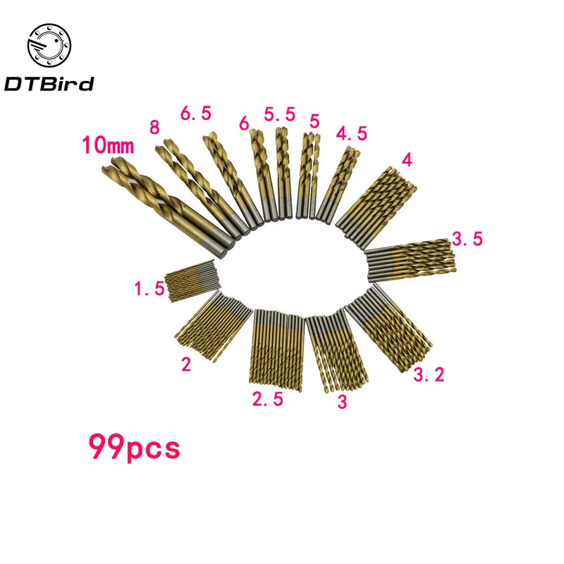 99pcs Titanium HSS Drill Bits Coated 1.5mm - 10mm Stainless Steel HSS High Speed Drill Bit Set For Electrical Drill Tools
99pcs Titanium HSS Drill Bits Coated 1.5mm - 10mm Stainless Steel HSS High Speed Drill Bit Set For Electrical Drill Tools