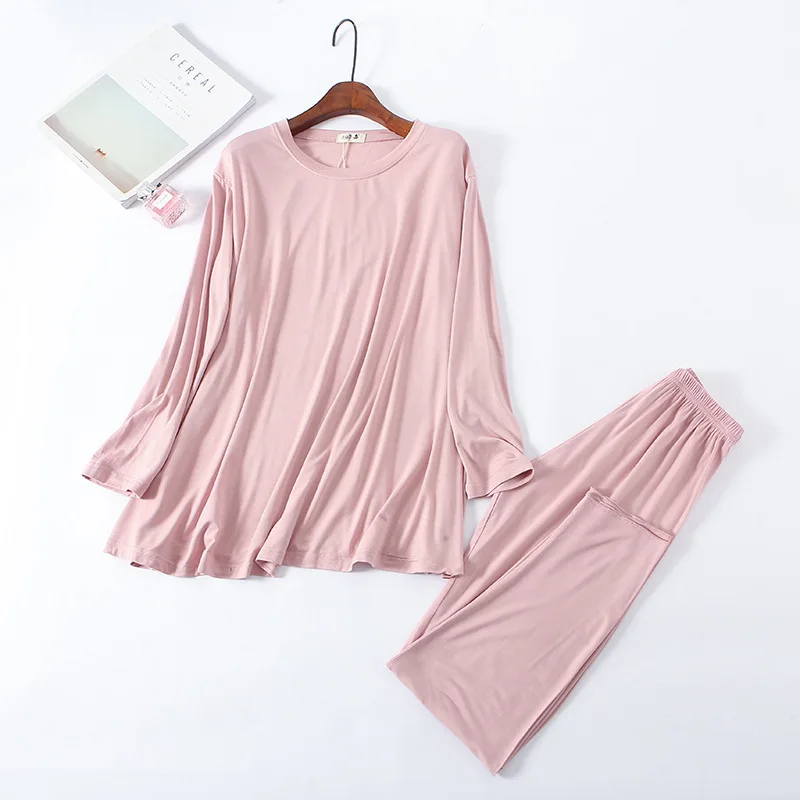 Wholesale Pajamas Women Soft Modal Pyjamas Femme Round Neck Sleepwear 2pcs Autumn Spring Loose Casualwear Big Size Home Clothing
Wholesale Pajamas Women Soft Modal Pyjamas Femme Round Neck Sleepwear 2pcs Autumn Spring Loose Casualwear Big Size Home Clothing