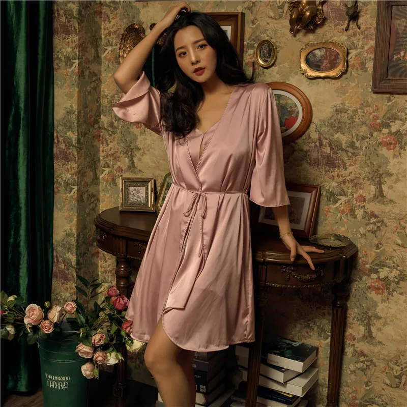 2019 new arrival women's summer robe & gown sets black pink padded nightdress + bathrobe two pieces female sexy nightwear 983
2019 new arrival women's summer robe & gown sets black pink padded nightdress + bathrobe two pieces female sexy nightwear 983