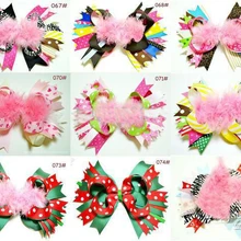 Free shipping girls hair bow with feather grosgrain baby hair clips hair bows satin baby hairbows sara-9