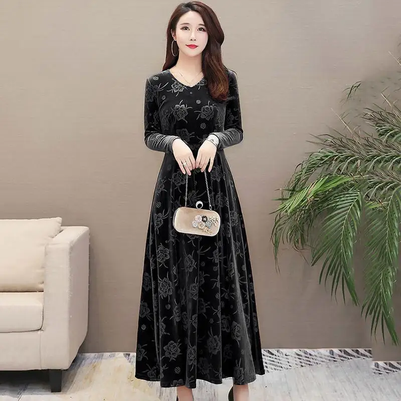 Spring Autumn Dress Women 2019 Casual Vintage Jacquard Gold Velvet Dress Plus Size 3XL Elegant Long Party Dress Vestido D232
Spring Autumn Dress Women 2019 Casual Vintage Jacquard Gold Velvet Dress Plus Size 3XL Elegant Long Party Dress Vestido D232