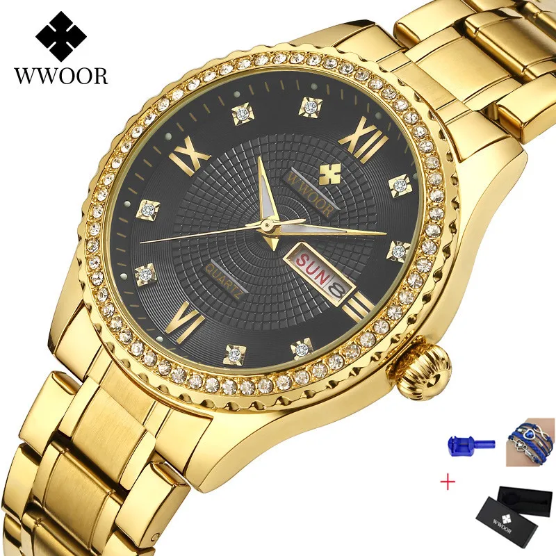 WWOOR Men's Diamond Gold Watch Waterproof Luminous Table Butterfly Snap Stainless Steel Strap Watches Military Watch Men Gift
WWOOR Men's Diamond Gold Watch Waterproof Luminous Table Butterfly Snap Stainless Steel Strap Watches Military Watch Men Gift