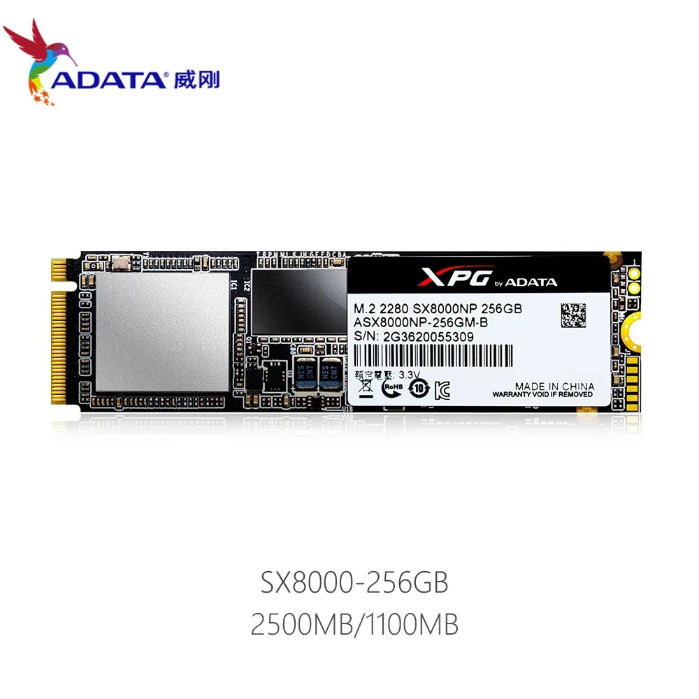 ADATA XPG SX8000 MLC 256GB 3D NAND PCIe Gen3x2 M.2 2280 NVMe 1 2 R/W до 2500/1100 MB/S Твердотельный накопитель (ASX8000NP