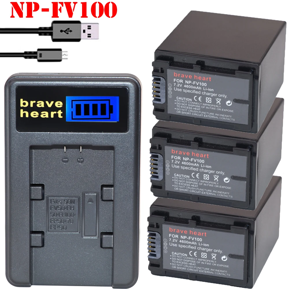 3 шт. 4600 мАч NP FV100 Батарея батареи для Sony SX83E SX63E FDR AX100E HDR камера|battery for sony|np fv100np fv100