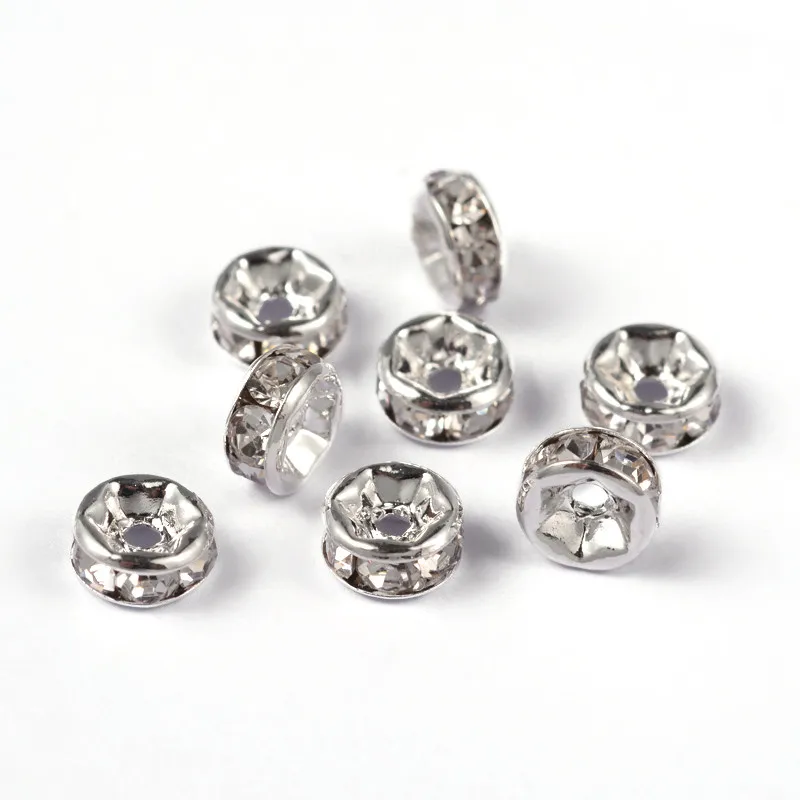 

200pcs Grade AAA Rondelle Crystal Straight Flange Brass Rhinestone Spacer Beads for Jewelry Making Nickel Free 6x3mm Hole: 1mm