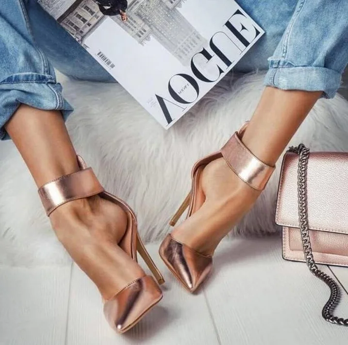Sexy Gold Metallic Leather Pointed Toe Women Shoes High Heels Pointed Toe Big Ankle Strap Cut-out Wedding Shoes Bride Customized
Sexy Gold Metallic Leather Pointed Toe Women Shoes High Heels Pointed Toe Big Ankle Strap Cut-out Wedding Shoes Bride Customized