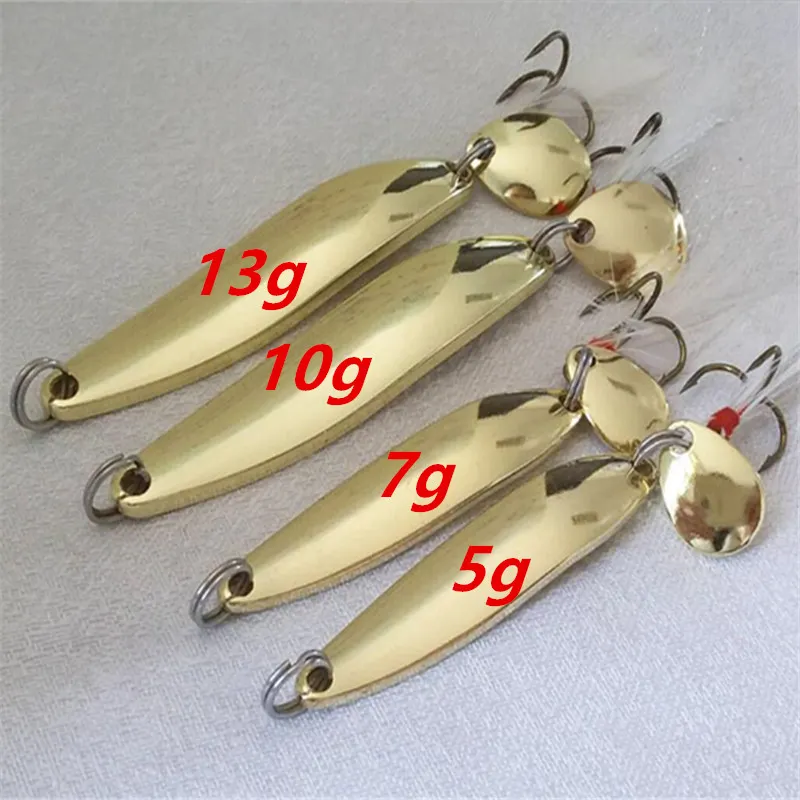 1PCS Metal 5/7/10/13g Gold Sliver Willow Sequins with Feather Fishing Lures Spoon Lure Hard Baits Bass Pike Fishing Tackle
1PCS Metal 5/7/10/13g Gold Sliver Willow Sequins with Feather Fishing Lures Spoon Lure Hard Baits Bass Pike Fishing Tackle