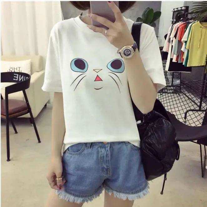 T summer fashion femme Print Women T shirt Cat T-Shirt Casual Funny For Lady Top Tee Hipster brand clothing femme
T summer fashion femme Print Women T shirt Cat T-Shirt Casual Funny For Lady Top Tee Hipster brand clothing femme