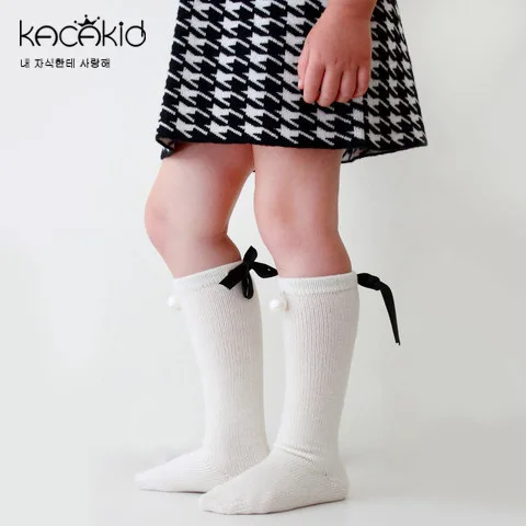 От 0 до 4 лет детские Нескользящие высокие носки цвета для колен малышей с бантом и