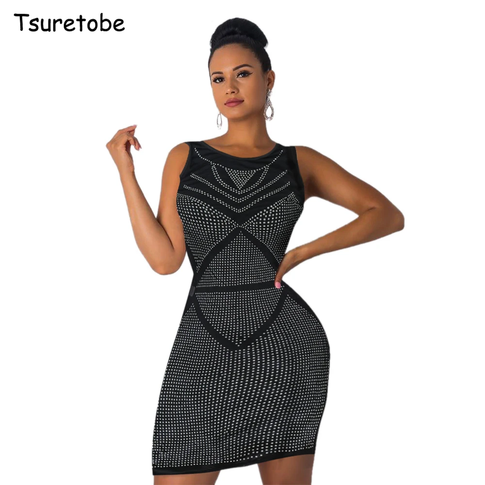 Tsuretobe Bodycon Rhinestone Mini Dress Sleeveless Women Summer Fashion Party Club Dress O-Neck Pencil Dresses Female Vestidos
Tsuretobe Bodycon Rhinestone Mini Dress Sleeveless Women Summer Fashion Party Club Dress O-Neck Pencil Dresses Female Vestidos