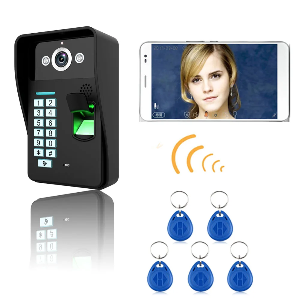 HD 720P беспроводной WIFI RFID пароль Распознавание отпечатков пальцев видео домофон