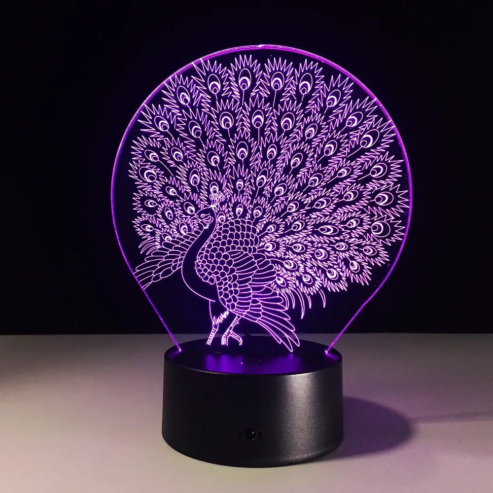 

LED Peacock 3D Lamp Night light baby 7 Color Change Acrylic Remote Touch Switch USB or AAA*3 battery Energy Saving Desk lamp