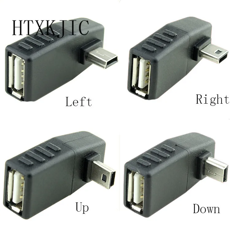 Адаптер OTG с гнездом USB на Mini переходник углом 90 градусов вниз вправо и влево вверх